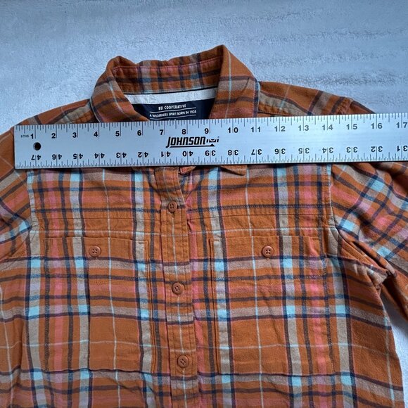 REI Co-Op Womens Orange Plaid Button-Up Shirt Small Cotton Long Sleeve Pockets - Picture 4 of 6
